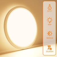 slochi LED Mennyezeti Lámpa 23 cm 18W - 3 Színhőmérsékletű (3000K/4000K/6500K) Kerek IP44 Vízálló Világítás Fürdőszobába, Konyhába, Folyosór 2