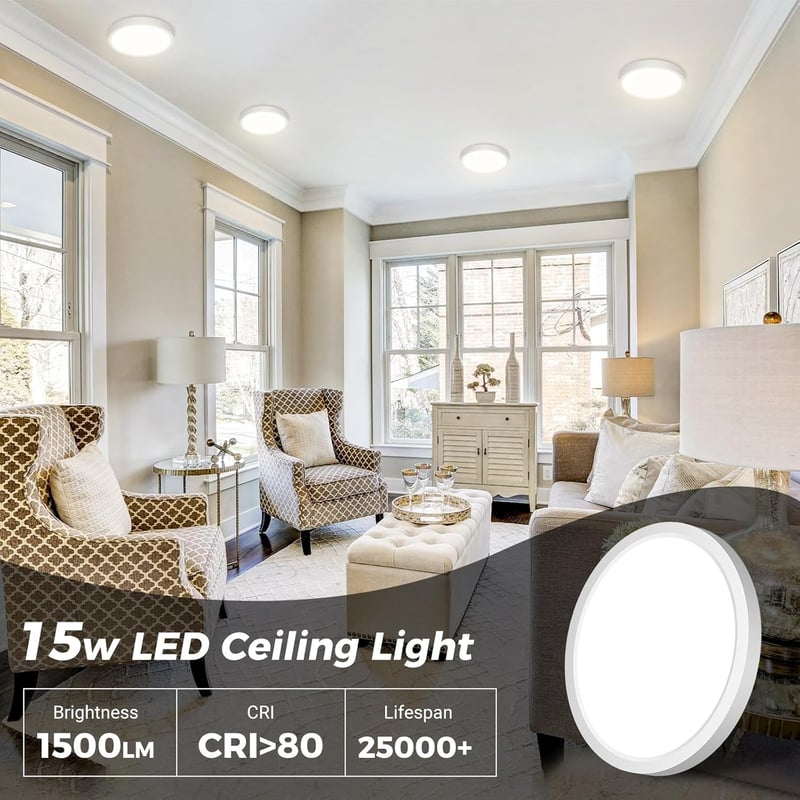 slochi LED Mennyezeti Lámpa Kerek 18cm Fürdőszoba Konyha Hálószoba Flat 3 Színhőmérséklet IP44 Vízálló 1500lm - 1 Stücke 18cm, White