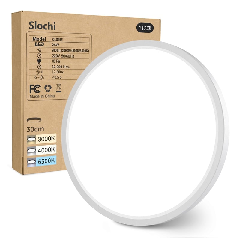 slochi LED stropna svjetiljka, tanka, promjer 30 cm, 3 temperature boje, 24W, 2800LM, bijela stropna svjetiljka za dnevni boravak i spavaću sobu