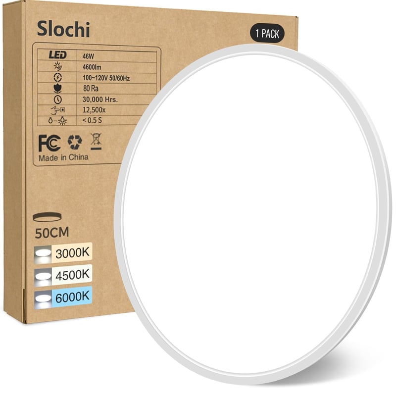Plafonieră LED slochi, rotundă și plată, diametru 50 cm, 3 temperaturi de culoare, 46W, 4600LM, iluminat alb pentru sufragerie și dormitor