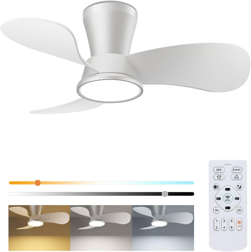 slochi Mennyezeti Ventilátor LED Világítással - 77 cm, Ultra Csendes 30 dB, Távirányítós, 3 Színhőmérséklet, 6 Sebesség, Időzítő, Energiatak