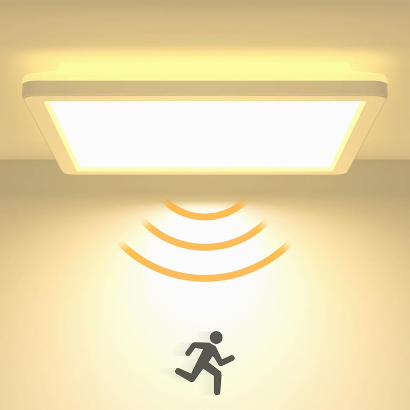 slochi Mozgásérzékelős Mennyezeti LED Lámpa, 20W, 22cm, 3000K Meleg Fehér, 1500 Lumen, Vékony Kivitel Garázsba, Folyosóra, Tárolóba
