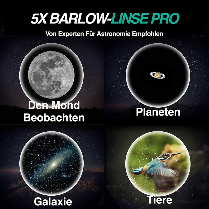 Slokey Barlow Pro 5x Nagyító Lencse Teleszkóphoz - 1,25" Átmérőjű Csillagászati Kiegészítő Bolygók és Égitestek Részletes Megfigyeléséhez