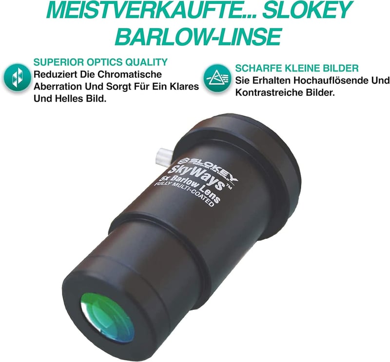 Slokey Barlow Pro 5x Nagyító Lencse Teleszkóphoz - 1,25" Átmérőjű Csillagászati Kiegészítő Bolygók és Égitestek Részletes Megfigyeléséhez