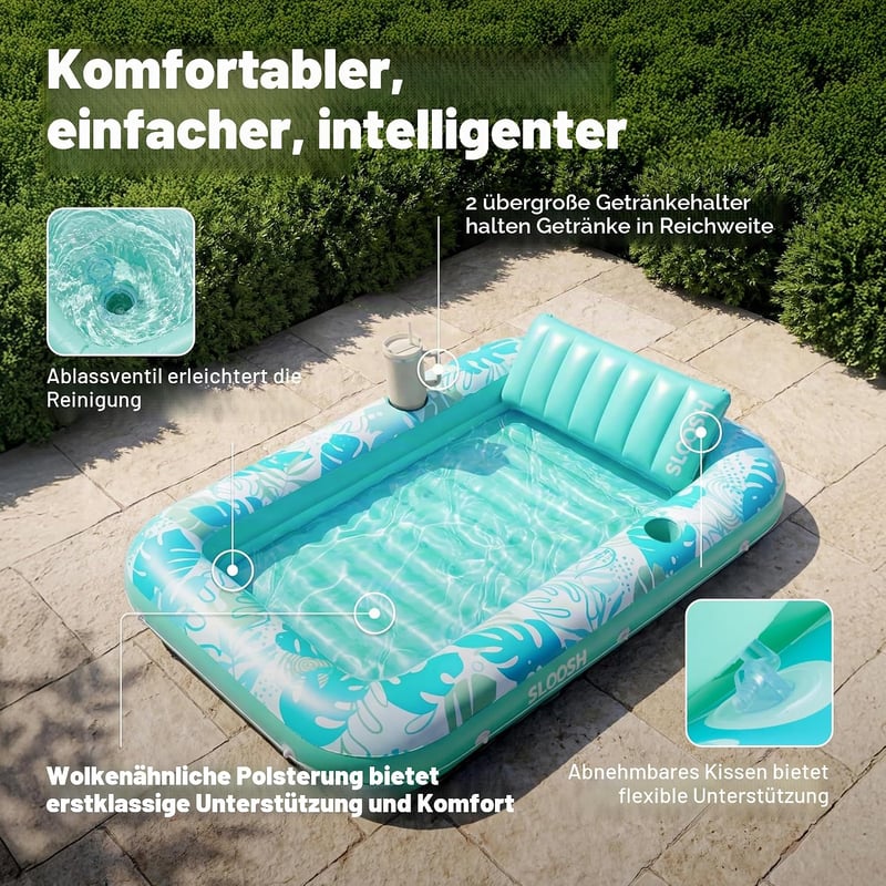 SLOOSH Felfújható Napozóágy 70x46 vagy 85x57 cm, Légmatrac Felnőtteknek Párnával