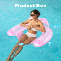 Scaun gonflabil pentru piscină Sloosh pentru adulți, set de 2 bucăți cu suport pentru pahar, design cu frunze, albastru și șampanie, divertisment estival la apă 8
