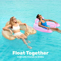 Scaun gonflabil pentru piscină Sloosh pentru adulți, set de 2 bucăți cu suport pentru pahar, design cu frunze, albastru și șampanie, divertisment estival la apă 3