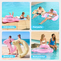 Scaun gonflabil pentru piscină Sloosh pentru adulți, set de 2 bucăți cu suport pentru pahar, design cu frunze, albastru și șampanie, divertisment estival la apă 7