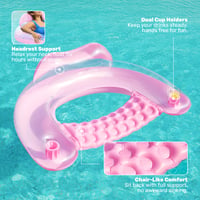 Scaun gonflabil pentru piscină Sloosh pentru adulți, set de 2 bucăți cu suport pentru pahar, design cu frunze, albastru și șampanie, divertisment estival la apă 4