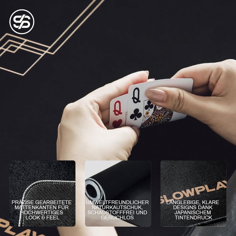 SLOWPLAY Godel Texas Holdem Poker Szőnyeg 180x90 cm Fekete Champagne Színű Prémium Hordozható Asztalborító Vízálló