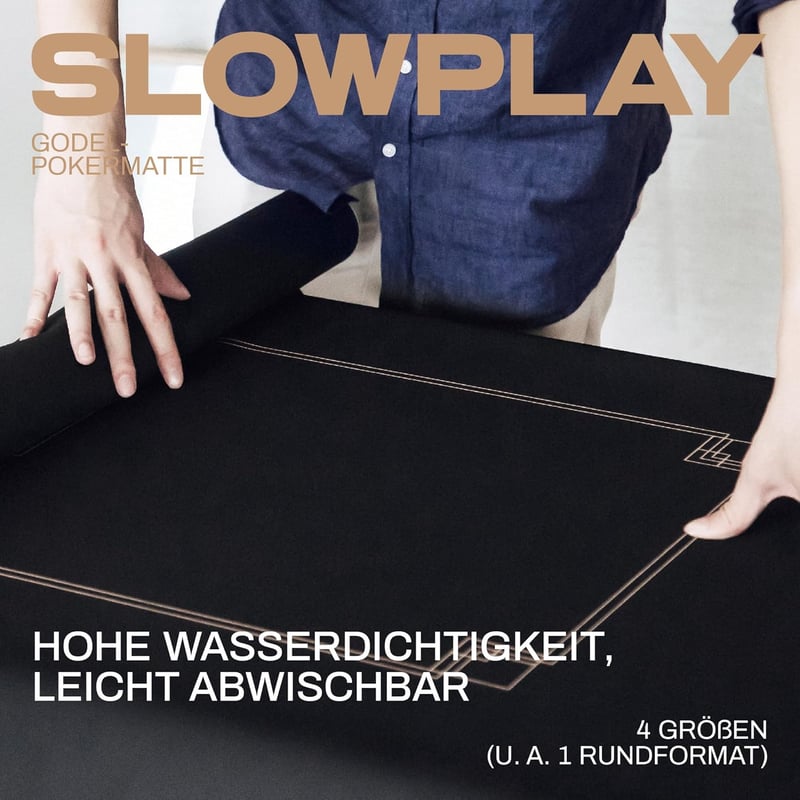 SLOWPLAY Godel Texas Holdem Poker Szőnyeg 180x90 cm Fekete Champagne Színű Prémium Hordozható Asztalborító Vízálló