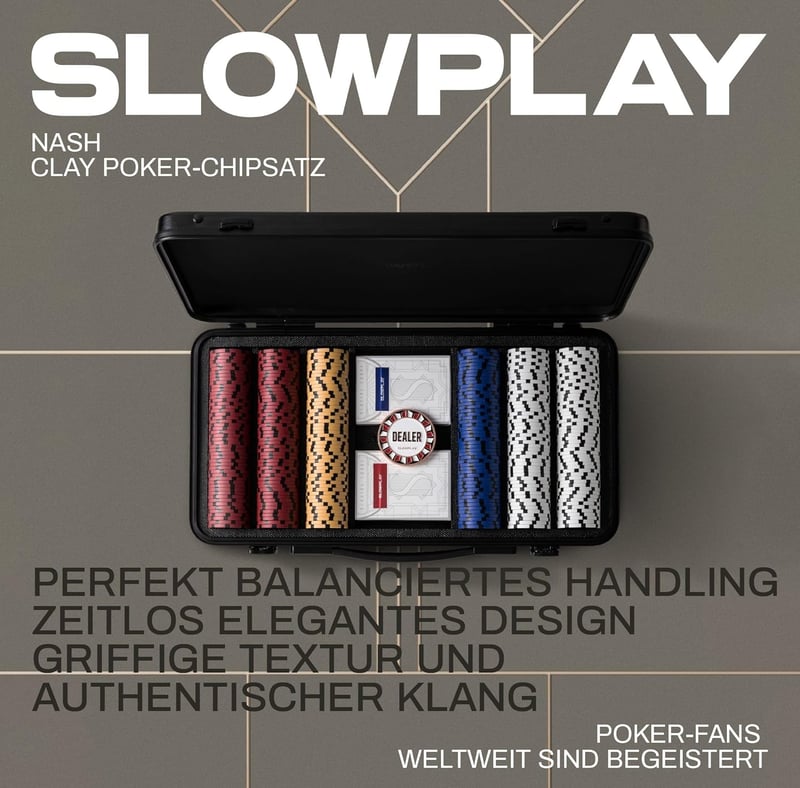 SLOWPLAY Nash Póker Szett 500 Számozott Agyag Zseton 14g Profi Póker Készlet Kártyával és Alumínium Kofferrel