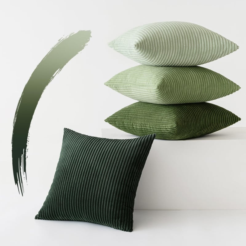 Set 4 Huse de Pernă Slozzi din Catifea Cord 50x50 cm, Seria Verde - Set Huse Decorative pentru Perne