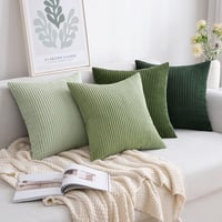 Set 4 Huse de Pernă Slozzi din Catifea Cord 50x50 cm, Seria Verde - Set Huse Decorative pentru Perne 2