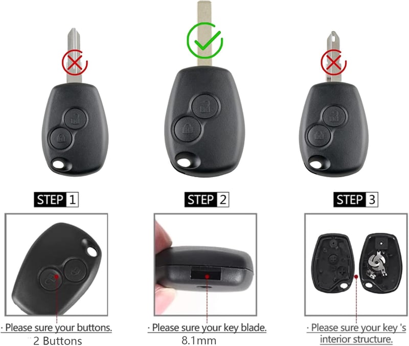 SLshiBo Renault Kulcs Ház 2 Gombos Autókulcs Tok 2 Darabos Csomag Micro Gombokkal Kangoo Clio Master Trafic Twingo Dacia Kompatibilis