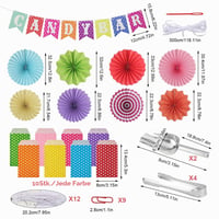 Slvoaujtk set dodataka za Candy Bar od 95 dijelova – 80 vrećica, 4 hvataljke za led, 2 lopatice za slatkiše, 8 papirnatih lepeza, 1 banner – Dekoracija za rođendanske i karnevalske zabave 2