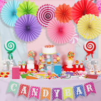 Slvoaujtk set dodataka za Candy Bar od 95 dijelova – 80 vrećica, 4 hvataljke za led, 2 lopatice za slatkiše, 8 papirnatih lepeza, 1 banner – Dekoracija za rođendanske i karnevalske zabave 5
