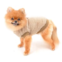 smalllee_lucky_store Vestă cu guler înalt din fleece tip Sherpa pentru câini și pisici, cu inel D, pentru rase mici precum Yorkie sau Chihuahua, haine de toamnă și iarnă, maro, mărimea XL 2