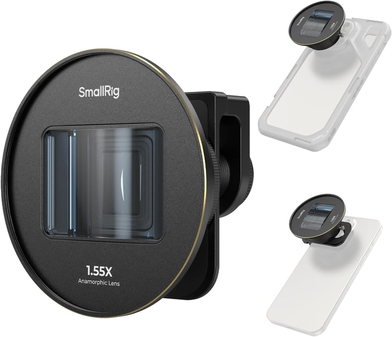 SMALLRIG 1.55x Anamorfikus Telefon Objektív T-Mount Rögzítővel - 2.76:1 Szélesvásznú Filmes Hatás Kék Fénnyel iPhone 15/14/13/12 és Samsung 