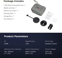 SMALLRIG 1.55x Anamorfikus Telefon Objektív T-Mount Rögzítővel - 2.76:1 Szélesvásznú Filmes Hatás Kék Fénnyel iPhone 15/14/13/12 és Samsung  9