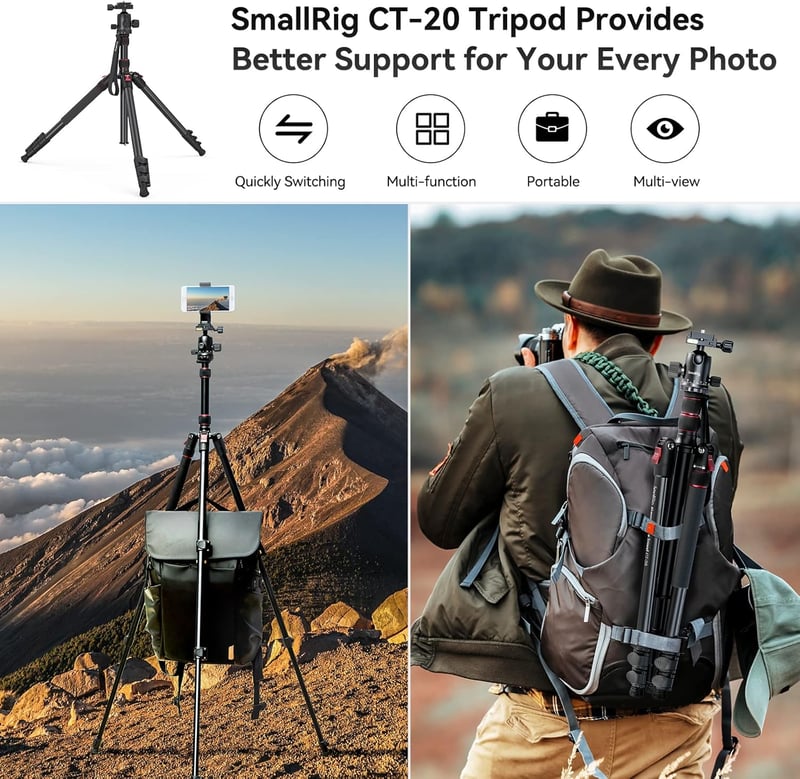 SMALLRIG 200 cm Tripod Monopod 360° Panoráma Gömbfej 15 kg Teherbírás Profi Kamera Állvány