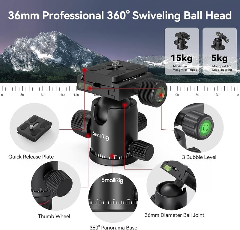 SMALLRIG 200 cm Tripod Monopod 360° Panoráma Gömbfej 15 kg Teherbírás Profi Kamera Állvány