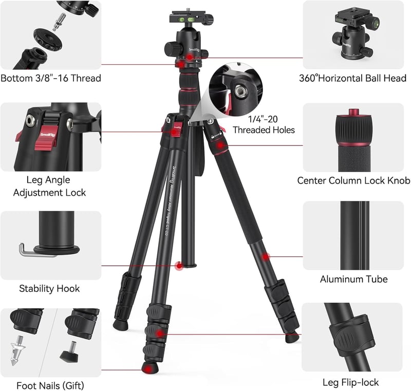 SMALLRIG 200 cm Tripod Monopod 360° Panoráma Gömbfej 15 kg Teherbírás Profi Kamera Állvány