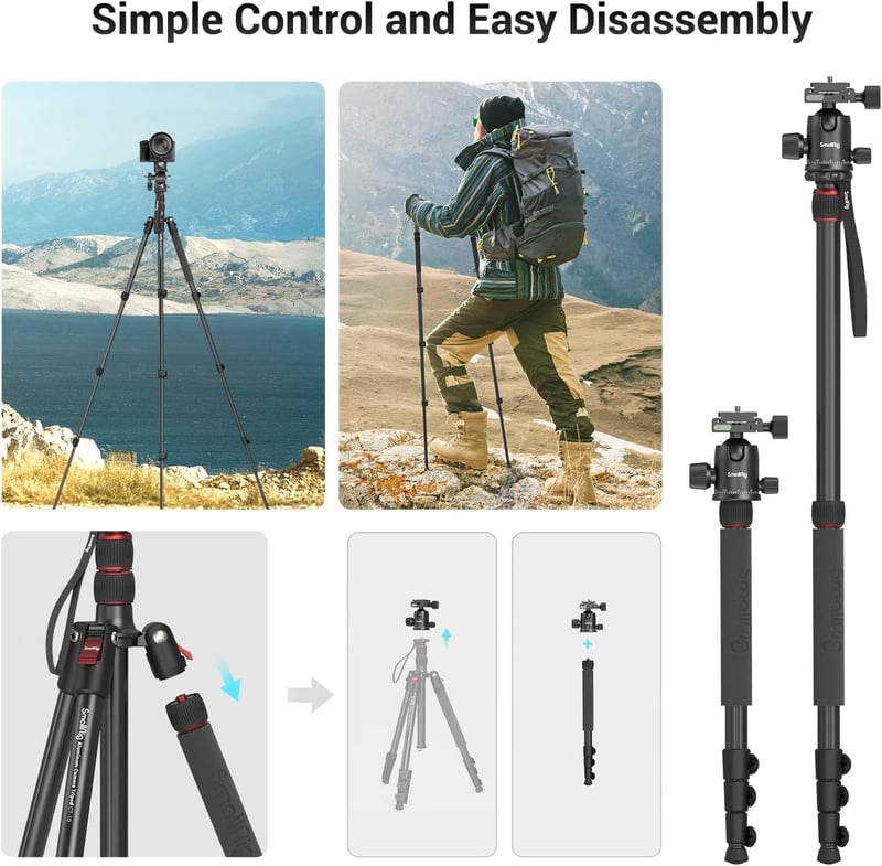SMALLRIG 3935 180cm Alumínium Kamera Tripod Monopod, 360° Gömbfej, Telefontartó, 15kg Terhelhetőség