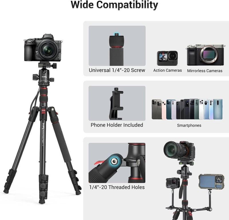 SMALLRIG 3935 180cm Alumínium Kamera Tripod Monopod, 360° Gömbfej, Telefontartó, 15kg Terhelhetőség