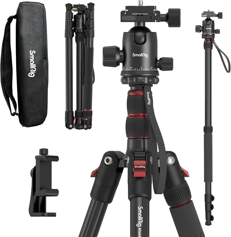 SMALLRIG 3935 180cm Alumínium Kamera Tripod Monopod, 360° Gömbfej, Telefontartó, 15kg Terhelhetőség