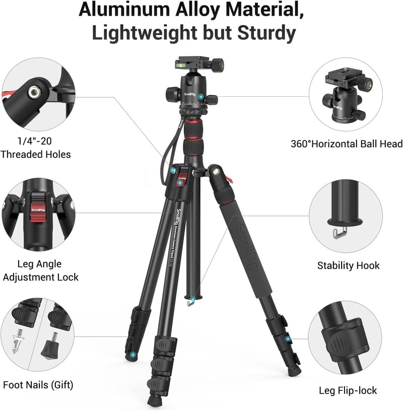 SMALLRIG 3935 180cm Alumínium Kamera Tripod Monopod, 360° Gömbfej, Telefontartó, 15kg Terhelhetőség