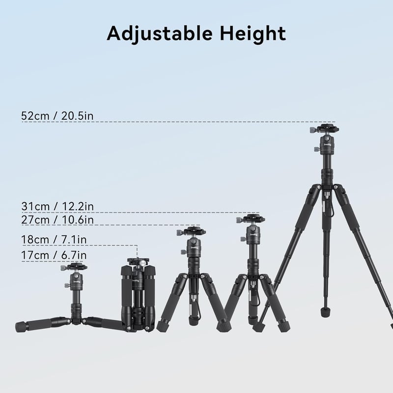 SMALLRIG Alumínium Mini Állvány 52 cm 360° Gömbfejjel - Kompakt Kamera Tripod Canon, Sony, Nikon, Fujifilm Gépekhez - 6 kg Teherbírás