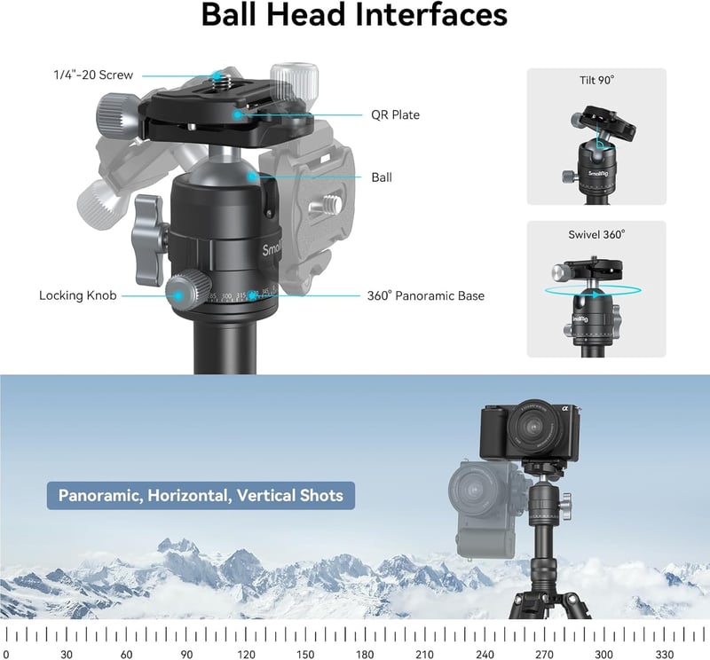 SMALLRIG Alumínium Mini Állvány 52 cm 360° Gömbfejjel - Kompakt Kamera Tripod Canon, Sony, Nikon, Fujifilm Gépekhez - 6 kg Teherbírás