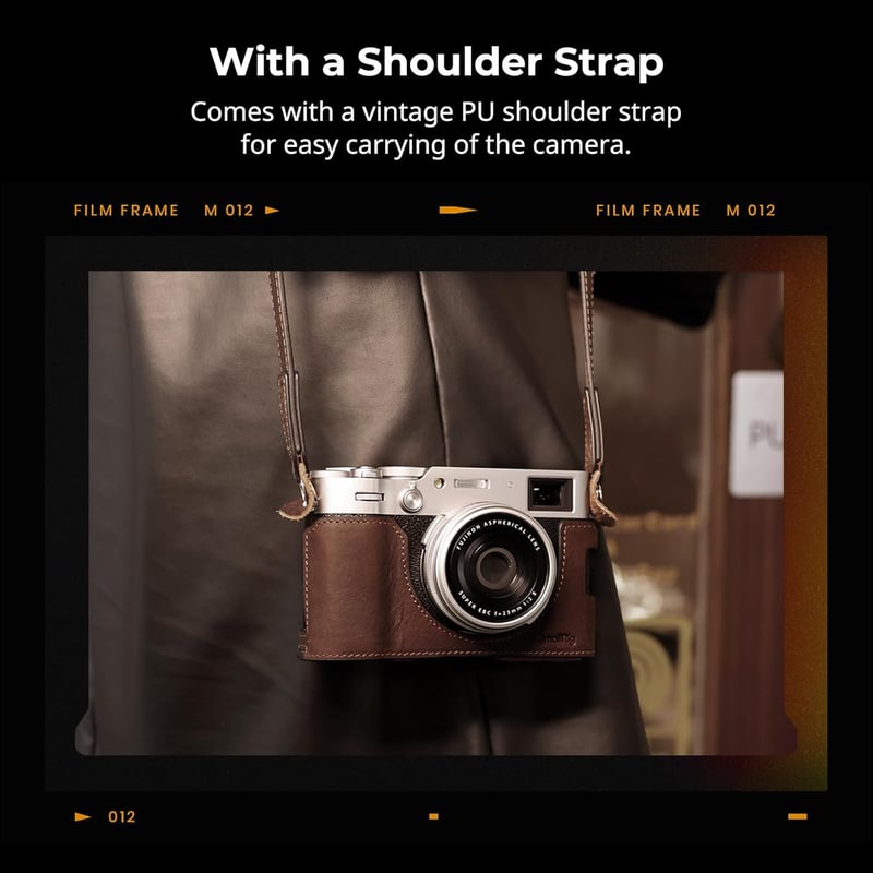 SMALLRIG Bőr Tok FUJIFILM X100VI Fényképezőgéphez - Félborítás, Felhajtható Fedél, Vállpánt, Valódi Bőr Védőtok, Barna
