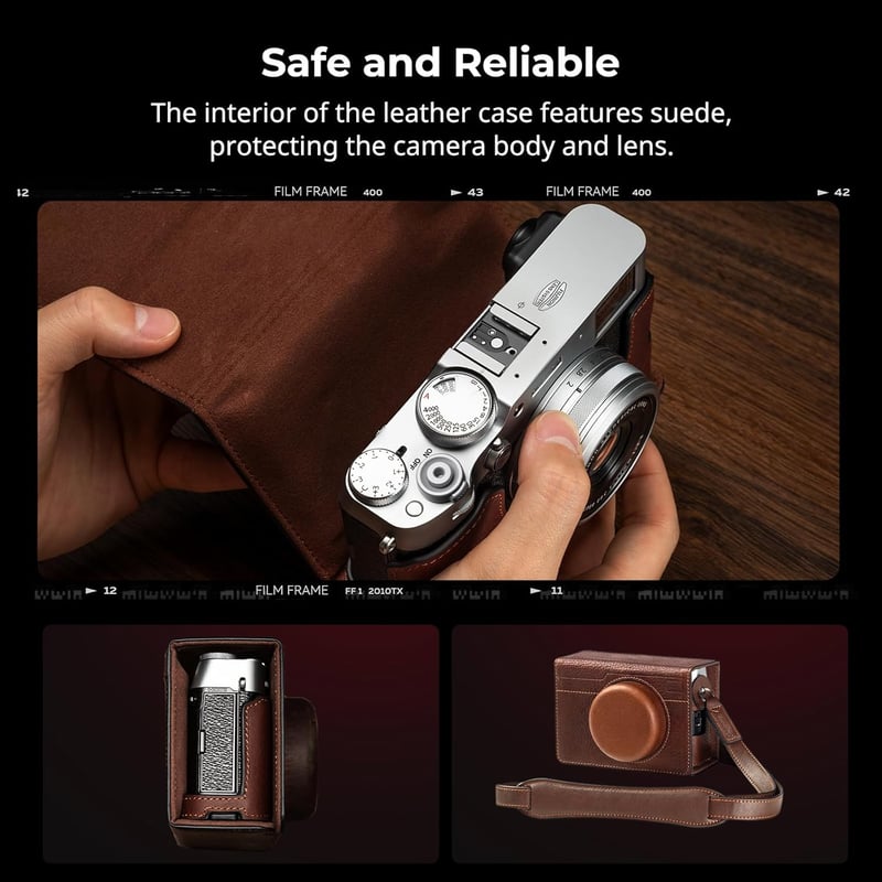 SMALLRIG Bőr Tok FUJIFILM X100VI Fényképezőgéphez - Félborítás, Felhajtható Fedél, Vállpánt, Valódi Bőr Védőtok, Barna