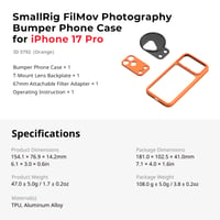 SMALLRIG FilMov puzdro pre iPhone 17 Pro, oranžové, s otvorenou zadnou stranou, 67 mm adaptérom na filtre, pre gimbal stabilizátory, kompatibilné s DJI a Insta360 - 5792 9