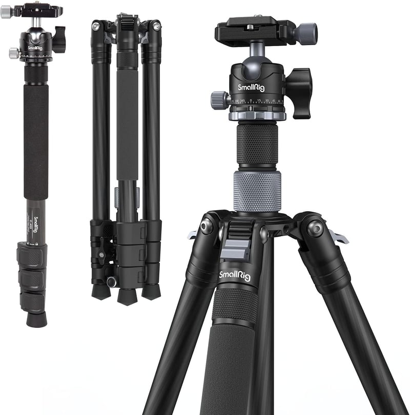 SMALLRIG Karbon Állvány Központi Oszloppal - Levehető Monopod, 360° Gömbfej, Gyorskioldó Lap, 12 kg Teherbírás, Fotós Háromlábú Állvány 4059