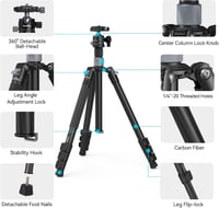 SMALLRIG Karbon Állvány Központi Oszloppal - Levehető Monopod, 360° Gömbfej, Gyorskioldó Lap, 12 kg Teherbírás, Fotós Háromlábú Állvány 4059 2
