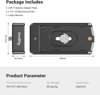 SMALLRIG NP-F Akkumulátor Adapter Plate Lite Sony A7 A9 BMPCC GH5 Z6 Z7 7