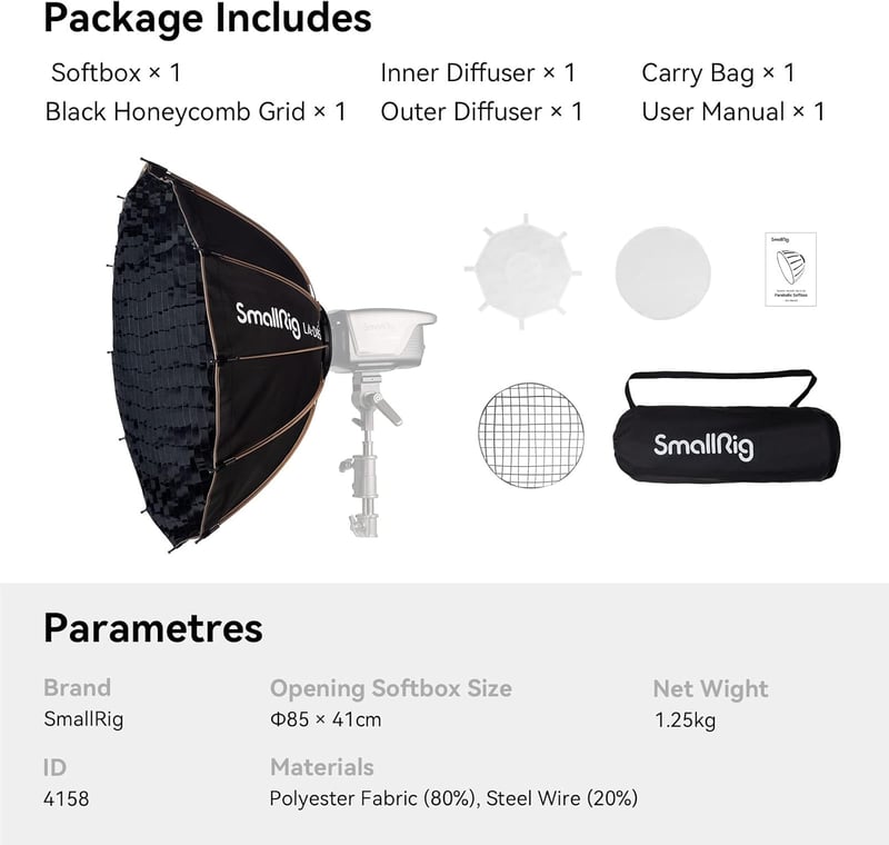 SMALLRIG Parabolikus Softbox LA-D85 85cm Bowens Mount COB Fényhez