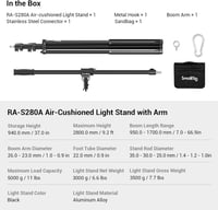 SMALLRIG RA-S280A 280cm Aluminium Állvány Légpárnás Fotó Tripod Stúdió Lámpa Softbox Ringlight 8