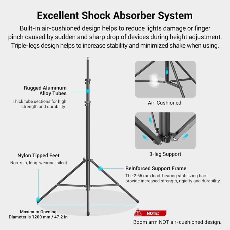 SMALLRIG RA-S280A 280cm Aluminium Állvány Légpárnás Fotó Tripod Stúdió Lámpa Softbox Ringlight