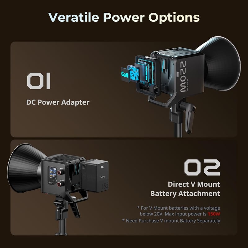 SMALLRIG RC 220B Pro 220W COB videólámpa Bowens csatlakozóval, 2700K-6500K, CRI 95+, app vezérlés