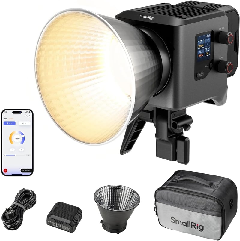 SMALLRIG RC 220B Pro 220W COB videólámpa Bowens csatlakozóval, 2700K-6500K, CRI 95+, app vezérlés