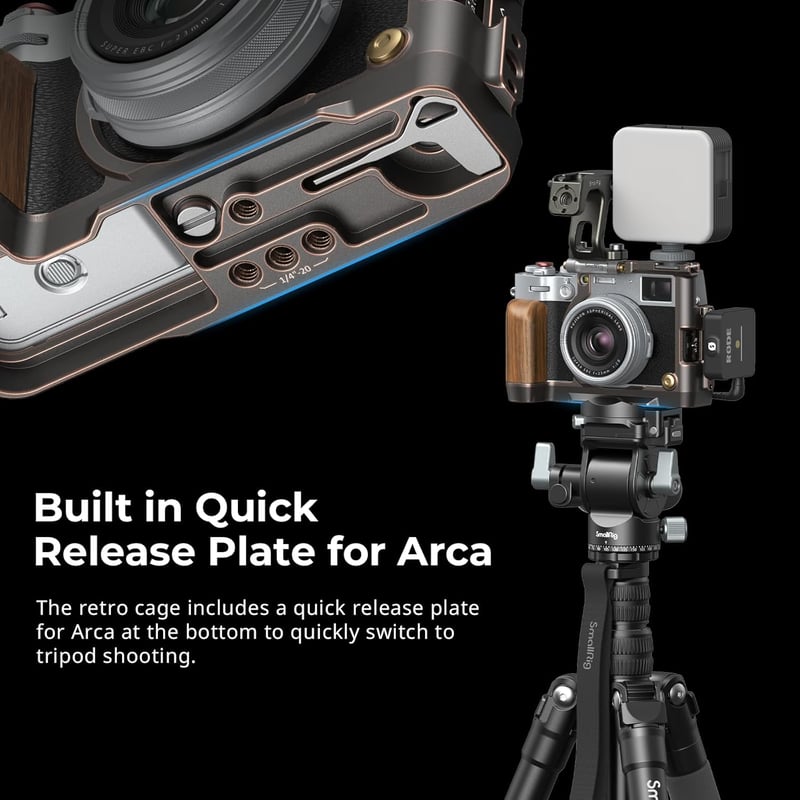 SMALLRIG Retro Védőkeret FUJIFILM X100VI Fényképezőgéphez - Fekete Alumínium Kamera Cage Sínnel és Vakupapuccsal, 133g