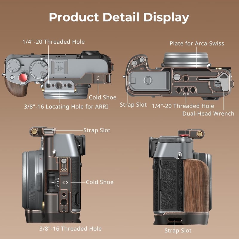 SMALLRIG Retro Védőkeret FUJIFILM X100VI Fényképezőgéphez - Fekete Alumínium Kamera Cage Sínnel és Vakupapuccsal, 133g