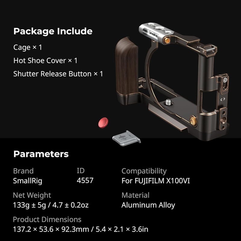 SMALLRIG Retro Védőkeret FUJIFILM X100VI Fényképezőgéphez - Fekete Alumínium Kamera Cage Sínnel és Vakupapuccsal, 133g