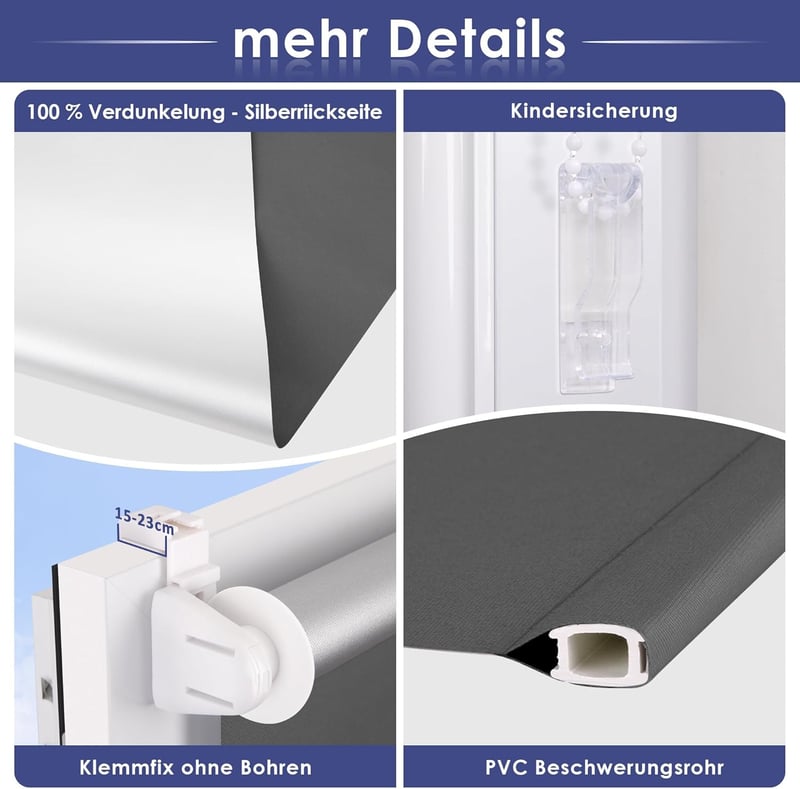 smartdemo Sötétítő Roletta 50x130cm Szürke Fúrás Nélkül Hővédelem