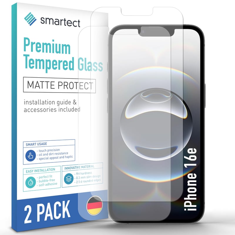 Sticlă securizată mată smartect pentru iPhone 17e / iPhone 16e - pachet de 2 bucăți, folie de protecție pentru ecran