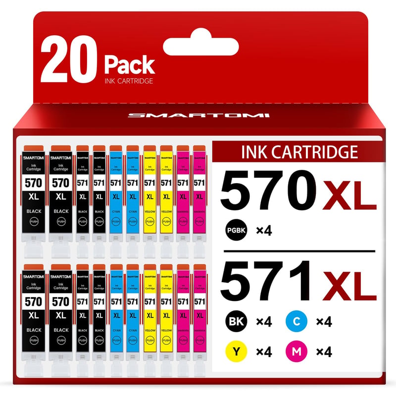 SMARTOMI Canon PGI-570 XL CLI-571 XL kompatibilná sada atramentových kaziet, 20 ks, Pixma MG5750 TS5050 TS5051 MG6851 TS6050 TS8050 MG7750 MG6850 n